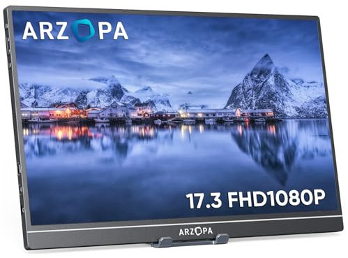 ARZOPA Monitor portatile, monitor portatile da 17,3 pollici, 1920x1080 Full HD, 100% SRGB IPS Monitor mobile esterno con HDMI/Type-C/USB-C, per laptop/PC/Mac/PS5/Xbox