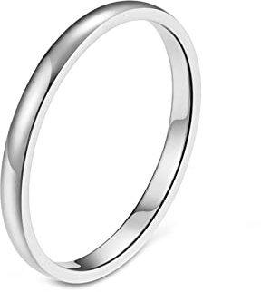 Gualiy Damen Ring Edelstahl, Ringe Silber Hochzeit Pinky Ring Breit 2mm Ring Größe 54 (17.2)