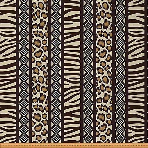 Leoparden Polsterstoff Stoff mit Geparden Print Meterware Zebra Tiger Textur Afrikanischer Tier Dekostoff Gestreifter Tartan Stoff für Drinnen Draußen Geometrischer Stoff Braun Gelb 92 x 150 (HxB)