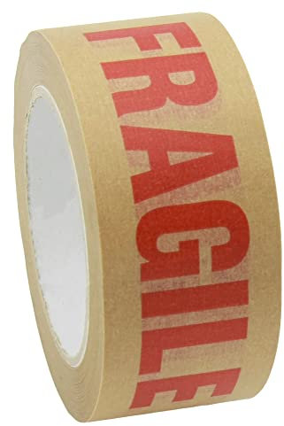Cinta de embalaje de papel kraft,Cintas adhesivas totalmente reciclables,Papel kraft resistente y ecológico para embalaje de paquetes y cajas,(impresión frágil, paquete de 1)