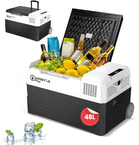 WANNYTON Car Fridge 48 L, Portable Cooler for Home and Vehicles, with Wheels and Handles, with AC/DC Cable, 12/24/100-240V