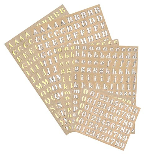 sourcing map 6 Blätter Nummern Buchstaben Aufkleber, 3mm Stereo Selbstklebende Buchstaben Zahlen Kit für Postfach,Schilder,Adressnummer,DIY Scrapbooking, Gold, Silber