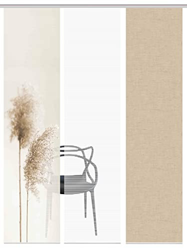 VISION S 80922 Schiebegardine IRLOS, Digitaldurck, Seidenoptik, 260x60 cm, Farbe:Sand, Größe:260 x 60 cm, Anzahl:3X