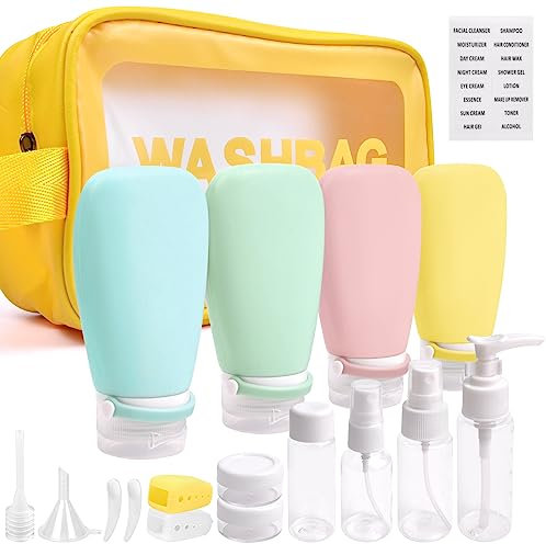 Noideeer 18 Stück Silikon Reiseflaschen Set, Flugzeugzulassung für das Reiseflaschen zum Befüllen, geeignet für Shampoo, Lotion, Haarspülung, Duschgel, mit Etiketten und transparentem Kulturbeutel