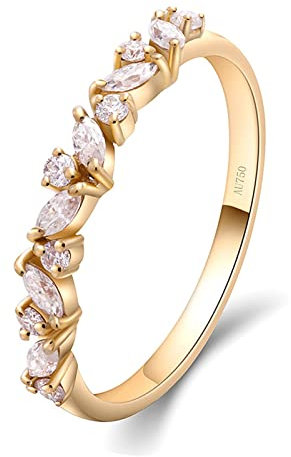 Bishilin Eheringe 585 Gold Damen, Verlobungsringe Schmal mit Moissanit Bandring Trauringe Hochzeit Ringe Frauen Nickelfrei Größe 56 (17.8)