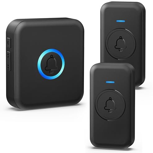 FOVKSUC - Wireless Doorbell Waterproof with 60 Bells, 5 Volume Levels and 1000 Feet LED Flash, Range 1 Receiver + 2 Wireless Push Buttons for Home, Classroom,