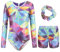 FEOYA Gymnastikanzug für Mädchen Turnanzug Kinder Mädchen Gymnastik Shorts für Haarband Set Bunte Tanzen Athletische Trikots Langarm Gymnastik Trikot Workout Bodysuit D 9-10 Jahre