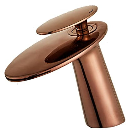 Robinet de salle de bain cascade, salle de bain robinet en laiton, robinet mitigeur évier chaud et froid, robinet de lavabo cascade à poignée unique, or (Color : Rose Gold)