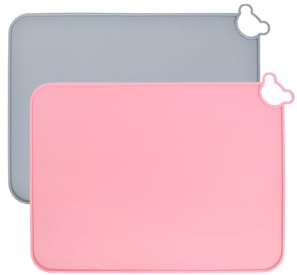 Sets de Table en Silicone pour Enfants et Bébés, Lot de 2 Sets de Table pour Tout-Petits, sans BPA, Tapis de Table Portables Tapis de Cuisine Antidérapants, Lavable au Lave-Vaisselle (Rose + Bleu)