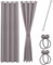 Cozyor Praktisches Set ohne Bohren: 2X Vorhang + 1x Klemmstange 70-120 cm + 2X Raffhalter mit Magnet Blickdicht & verdunkelnd, als Raumteiler, Fenster & Tür Hellgrau Thermovorhang 220x135cm