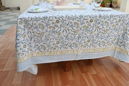 INDACORIFY Baumwolle Bedruckte Rechteckige Tischdecke, Handblockdruck, 150 x 225 cm, Schöne Blockdruck-Tischdecke, Boho-Party-Tischdekoration