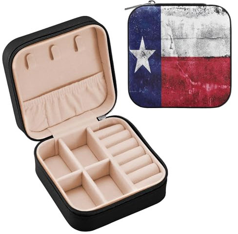 Schmuckschatulle für Damen, PU-Leder, Reise-Schmuckkästchen für Ringe, Ohrringe, Halsketten, Uhren, Geschenke für Mädchen, Damen, Frauen, Texas-Staatsflagge, bemalt