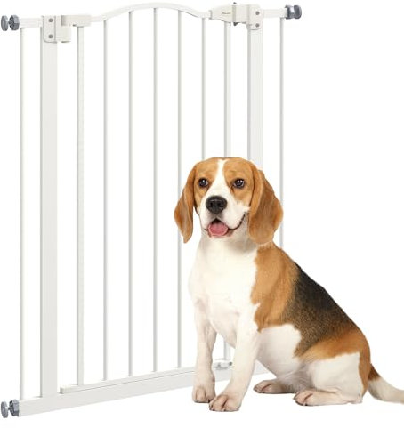 PawHut Pressure Fit Dog Stair Gate No Drilling Safety Gate Auto Close for Doorways, Hallways, 74-80cm Adjustable, 94cm Tall, White