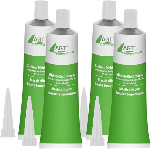AGT Professional Kleber: 4er-Set Hochtemperatur-Silikon-Dichtmasse, je 85ml,bis 350 °C, schwarz (Dichtmittel, Dichtungsmittel, Kaltschweißpaste)