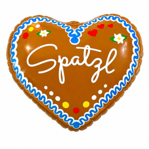 Aufblasbares Vinyl Lebkuchenherz SPATZL 50 x 40 cm – robuste Oktoberfest Deko zum Aufhängen | Wiesn, Volksfest, Bayern Party, Bäckerei, Café, Bistro & Restaurant