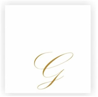 20 Tovaglioli di Carta Decorati (Aperti: 25x25 cm, Chiusi: 13x13cm, 2 Veli) Tovaglioli Carta Eleganti Bianchi con Lettere e Scritte Oro, Perfetti per Feste e Anniversari, Bar (Lettera G)