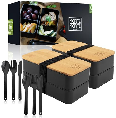 Moritz & Moritz 2er Set Bento Box Japanisch - Perfekte Lunchbox für Erwachsene und Kinder - Brotdose mit Fächern - Ideal für die Arbeit, Schule und Unterwegs