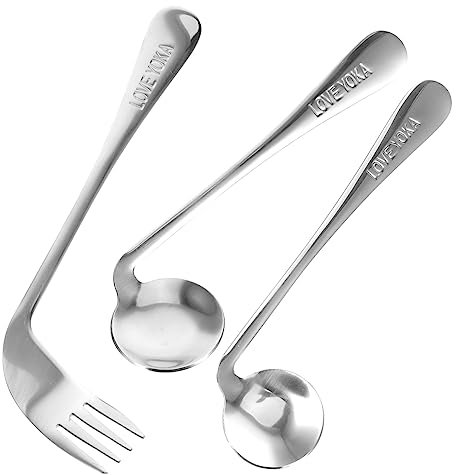 Hoement Cuchara de Alimentación para Mayores Cucharas Y Tenedores en Ángulo Juego de Cucharas Auxiliares Práctico para Discapacitados Y Mayores