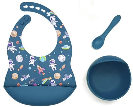 Generico Set pappa e svezzamento bavaglio con la tasca anticaduta e il piatto con la ventosa