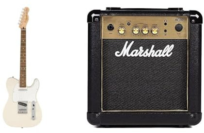 Squier by Fender Affinity Series Telecaster, Electric Guitar, Indian Laurel fingerboard, Olympic White & Marshall MG10G 10W Electric Guitar Combo Amplifier