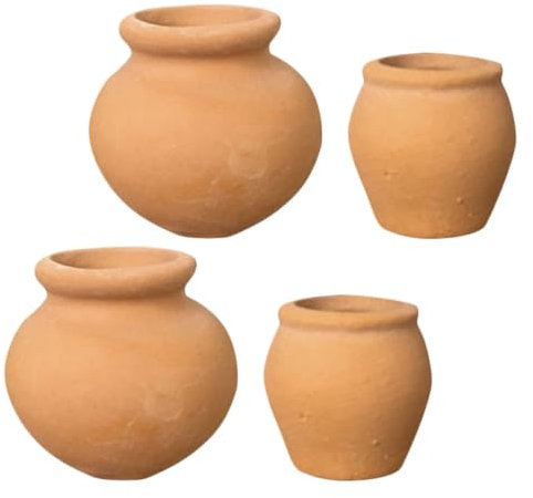 CIYODO 4pièces Petits Pots Terre Cuite pour Plantes Grasses Lot de Mini Pots Et Jardinières Rondes pour Extérieur Et Intérieur