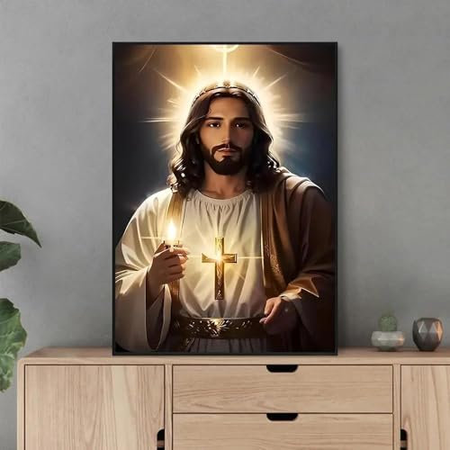 Yocheng Affiche d'art mural avec bougies lumineuses catholiques,imprimés de dieu sur toile,peinture murale de jésus chrétien,images de décoration de la maison 21x30cm sans cadre