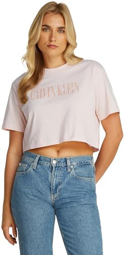 Calvin Klein Donna T-Shirt Maniche Corte Varsity Boxy Tee Cropped, Rosa (Silver Peony), XS