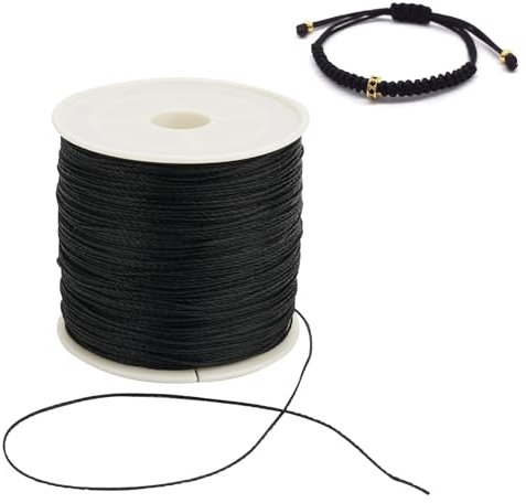 Gewachste Faden für Armbänder,Nylonschnur Schwarz 0,5mm,106 m Armband Faden für Perlen,Perlenschnur mit Spule,Perlenfaden Polyester Faden,Gewachste Kordel für die Schmuckherstellung,Armbänder,Spitzen
