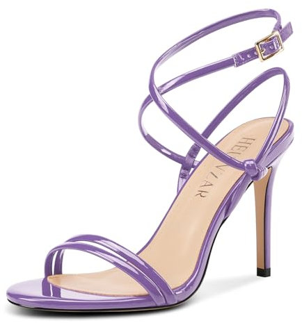 HEUIVZAR Donna A strappo Lacci Spillo Alto High Tacco Heel Sandali Aperte sulla Punta Cinturino alla Caviglia Feste Dress Scarpe Estate 10 CM Heels Viola 37 EU