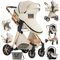 Aveainelle Kinderwagen 3 in 1, Faltbarer Kinderwagen Set, Bequemer Multifunktionaler Kombikinderwagen 3 in 1 Komplettset (V9 Creamy White)