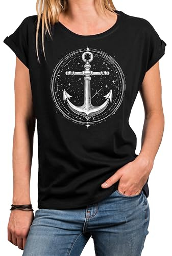 MAKAYA Damen Shirt mit Anker Motiv Sommer Top für Frauen Ankerbraut