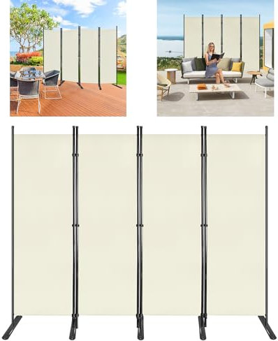 Suusolny 225x180cm Stoff Paravent KlappbareFreistehende Raumteiler Trennwand Sichtschutz Sichtschutzwand Balkon Umkleide Sichtschutz Spanische Wand Mit Erdnägeln & Kabelbinder 4tlg Beige
