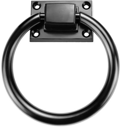 Yitexin 3.8 Black Round Ring Door Pull Handle with 4 Screws, Zinc Alloy Sliding Barn Door Handles, Outdoor Garage Gate Handle for Vintage Wooden Sheds Farmhouse Garden Hallway Closets Drawers (1Pcs)