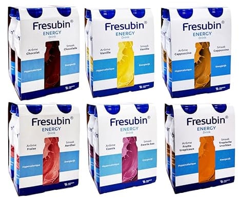 Fresubin Energy Drink - Mischkarton Hochkalorische Trinknahrung von Fresenius Kabi in 6 Geschmacksrichtungen, 300 kcal pro Flasche (200 ml (24er Pack), Mischkarton)