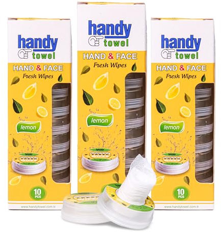 Handy Towel Scented Wipes, 30 Pack of Travel Size Wet Towelettes, Alcohol-Free, Convenient, Eco-Friendly, Refreshing, Fits in Gym Bag, Purse, Pocket, Luggage, 30pcs (4.5 ml, Lemon)