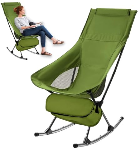 Générique Portable Rocking Chair | Folding Camping Chair | Swing Chair - Reclining Patio Chairs Camping Furniture Portable for Patio, Beach, Pool, Meadow