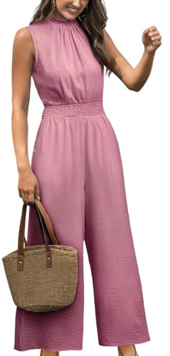 CUPSHE Damen Jumpsuit Blumen Stehkragen Sommer Overall Dusty Rose M