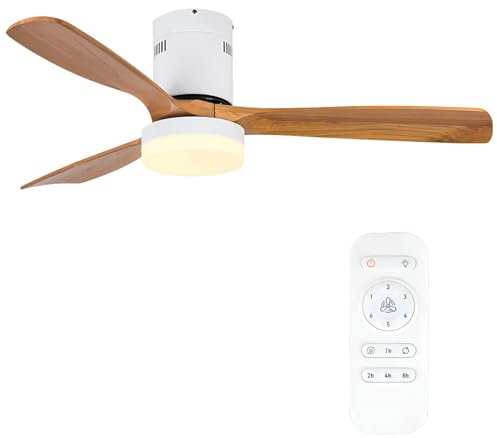 ARTREE Ventilador de techo con luz blanco aspas efecto madera clara y mando / 40W, Silencioso, 3 temperaturas de luz, Ø132 cm, 6 velocidades,temporizador, función verano-invierno