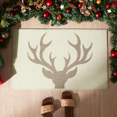 Sonive Christmas Door Mat, Non-Slip 50 x 80 cm Christmas Elk Decorations | Dirt Trapper Door Mat for Back & Front Door, Carpet Rug Machine Washable Entrance Rug Doormat