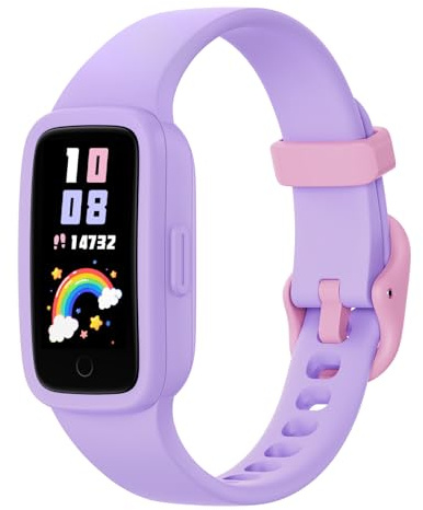 BIGGERFIVE Vigor 3 Pulsera de Actividad para Niños, Reloj Inteligente con Pantalla AMOLED, Funciona Sin App ni Móvil, Impermeable 3ATM, Monitor Ritmo Cardíaco y Sueño para Niñas de 5-15 Años, Lila