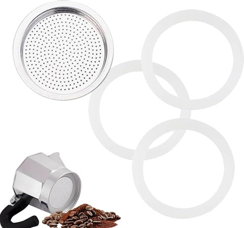 Gasket for 6 Cup Espresso Maker, 1 Filter and 3 Silicone Gasket Seals Parts