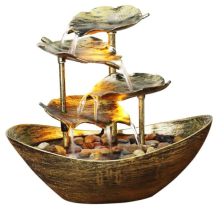 Toyvian Lotusblatt Zimmerbrunnen USB, Tischbrunnen Wasserfall Innen | Dekorativer Lotusblatt Tischbrunnen mit Wasserfall, USB Zimmerbrunnen für Wohnzimmer, Schlafzimmer und Büro