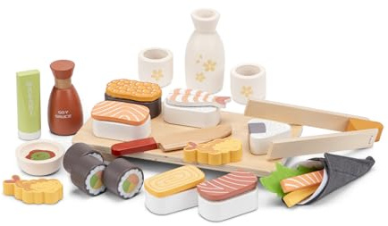 Woet® Set de Sushi en Bois pour Enfants – Ensemble de Cuisine Japonaise Factice 30 Pièces – Accessoires de Cuisine FSC – Jouet d’Imitation Éducatif – À Partir de 3 Ans – Cadeau Filles et Garçons