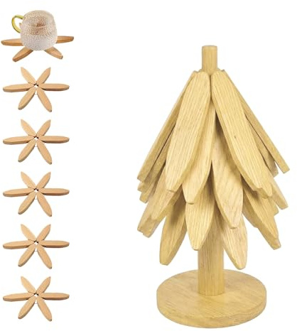 Juego de salvamanteles de árbol con soporte para árbol de Navidad, posavasos plegables en forma de flor de 3/4/5 para tazas y vasos de agua, protector de mesa decorativo para el hogar, cocina, comedor