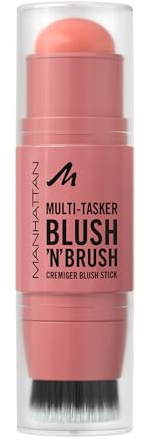 Manhattan Multi-Tasker Blush'N'Brush Stick, aufbaubarer Rouge-Stick mit integriertem Pinsel, wasserfeste Creme-zu-Puder-Formel, leicht aufzutragen, Fb. 100 Cotton Candy, 8 g