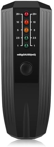 Homeponnew EMF & Gaussmeter Tester for Electromagnetic Radiation Detection with 5-LED Indicators, 50/60Hz Frequency Monitoring, ABS Material, 9V Battery Powered (Black) Black
