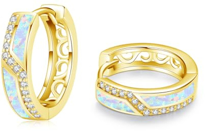 ZIPPICE Golden Creolen Silber 925 Weiß Opal Ohrringe Damen 925 Sterling Silber Creolen Klein Weiß Zirkon Schmuck Geschenke für Frauen Ehefrau Mädchen Muttertagsgeschenke für Mama