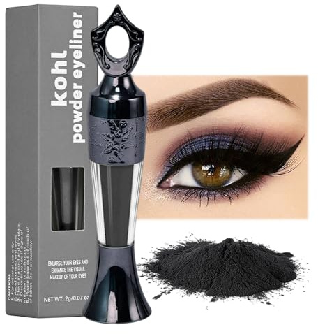 Powder Eyeliner - Wasserfester Puder Eyeliner, Hochpigmentiertes Schwarzes Augenpuder für Smokey Eyes, Wischfest & Langhaltend, Natürlicher Augenpuder für Augenkonturen-Makeup Party (Black)