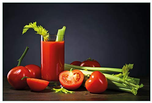 Wallario Küchenrückwand selbstklebend 90 x 60 cm, Motiv: Frischer Tomatensaft mit Sellerie | Spritzschutz abwischbar & pflegeleicht
