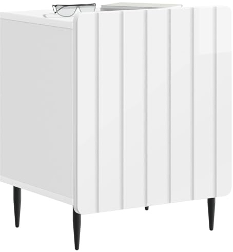 vidaXL Nachttisch 2 pcs Hochglanz Weiß 43 x 34,5 x 52 cm Holzwerkstoff, Wohnzimmer, Vintage-Eleganz, rechteckiger Beistelltisch, Nachtisch mit Stauraum, aus Holz, Schwarze Metallbeine